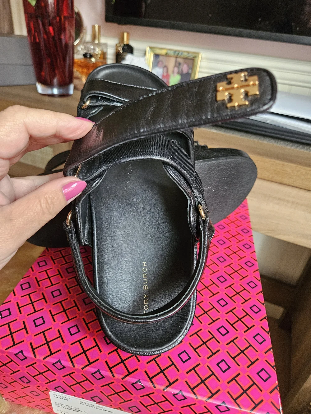 Tory Burch Black Leather Adjustable Strap Women's Sandals